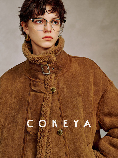 Cokeya/Du Se Gallery~Sheep Wool Suede Stand-Up Collar Short Loose Long-Sleeved Jacket Fur Outwear for Women Winter