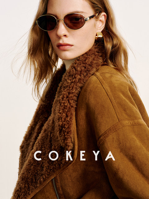 Cokeya/Toffee Hazelnut~Imported Merino Wool Double-Sided Shearling Collar Fur Coat for Women Winter