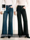 Cokeya/Fleece-Lined Slim Pants~ Retro Thickened Washed High-Waisted Flared Straight-Leg Jeans for Women in Winter