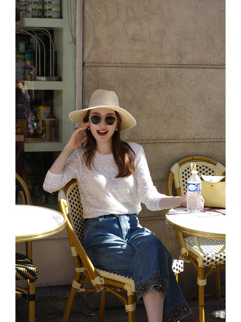 Cokeya/Ukiyo-E~6A Real Silk Mulberry Silk Hollow-Out Sun Protection Thin Round Neck Long-Sleeve Knitted Base Shirt for Women Summer