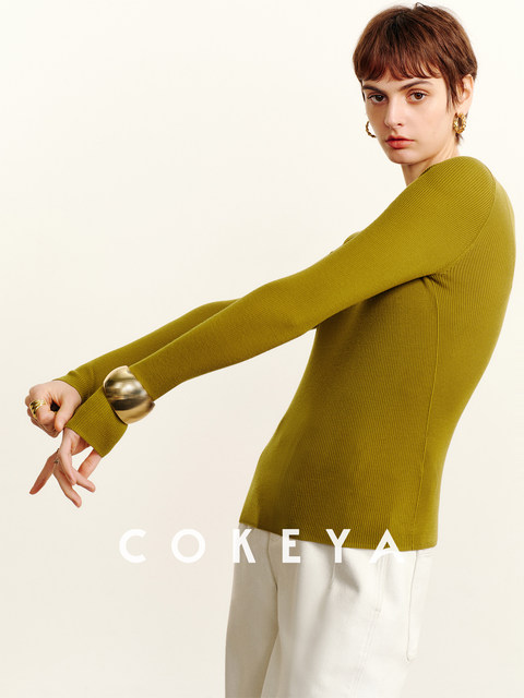 Cokeya/Shop's Signature Pure~13.5Μm Diamond Wool Thickened Round Neck Long Sleeve Knitted Base Shirt for Women Spring Season