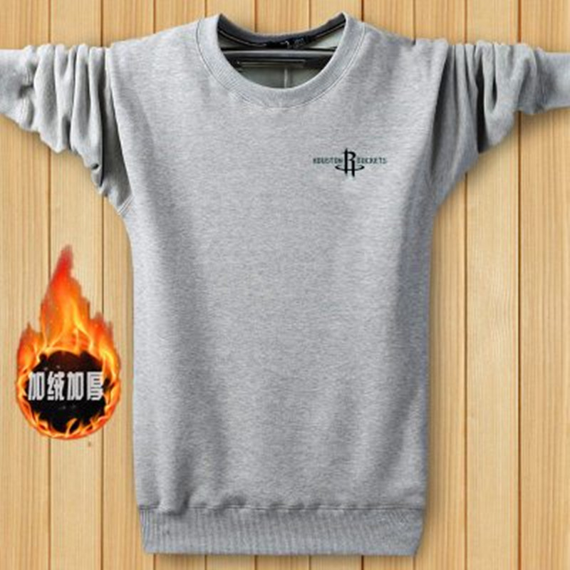 Mùa thu và mùa đông nam trung niên cộng với áo thun nhung ấm áp nam cộng với phân bón XL cotton tròn cổ áo len dày quần jeans nam