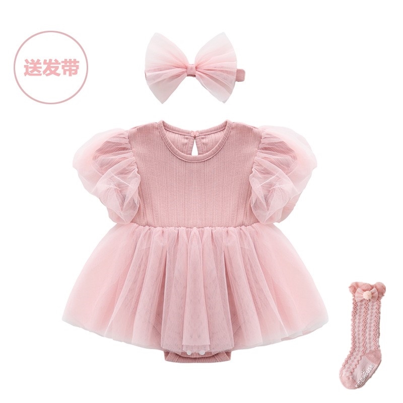 South Korean baby Summer female baby full moon 100 days Yansends princess dress adorable age gown mesh yarn bag fart dress cotton