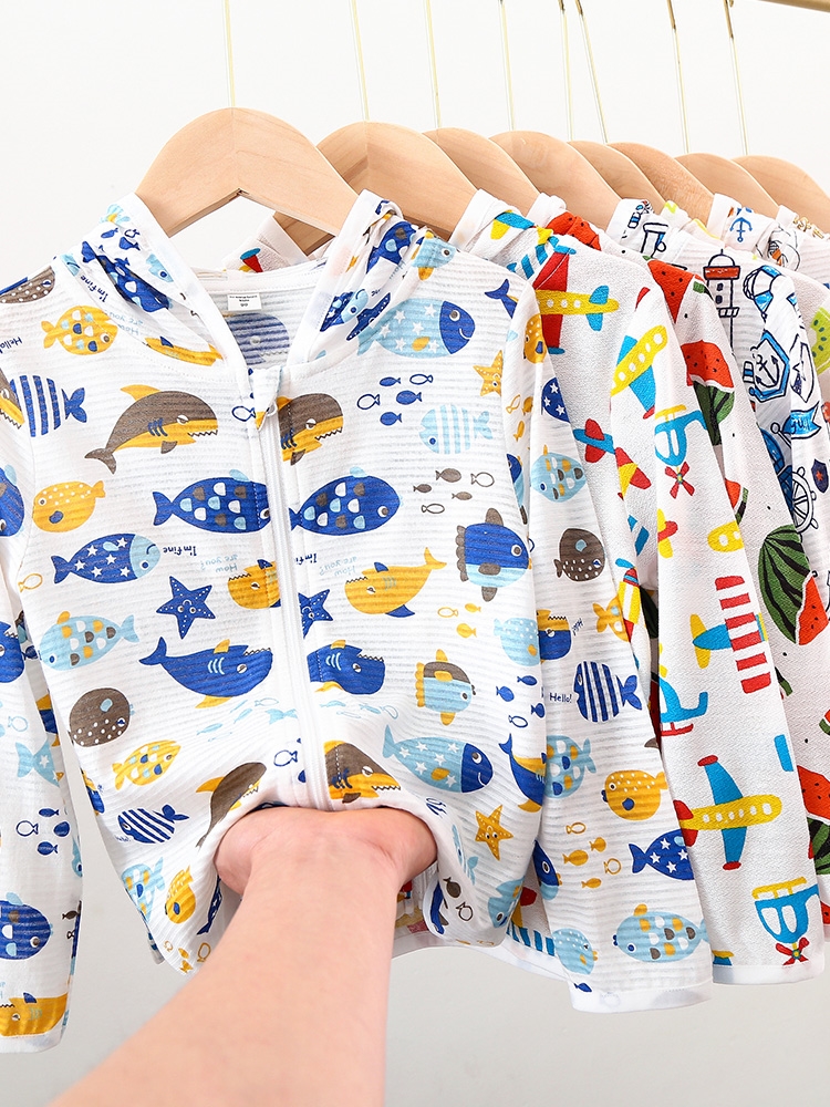 South Korean children sunscreen wear thin air breathable summer boy new light and thin air conditioning Shirt girl cute coat even cap