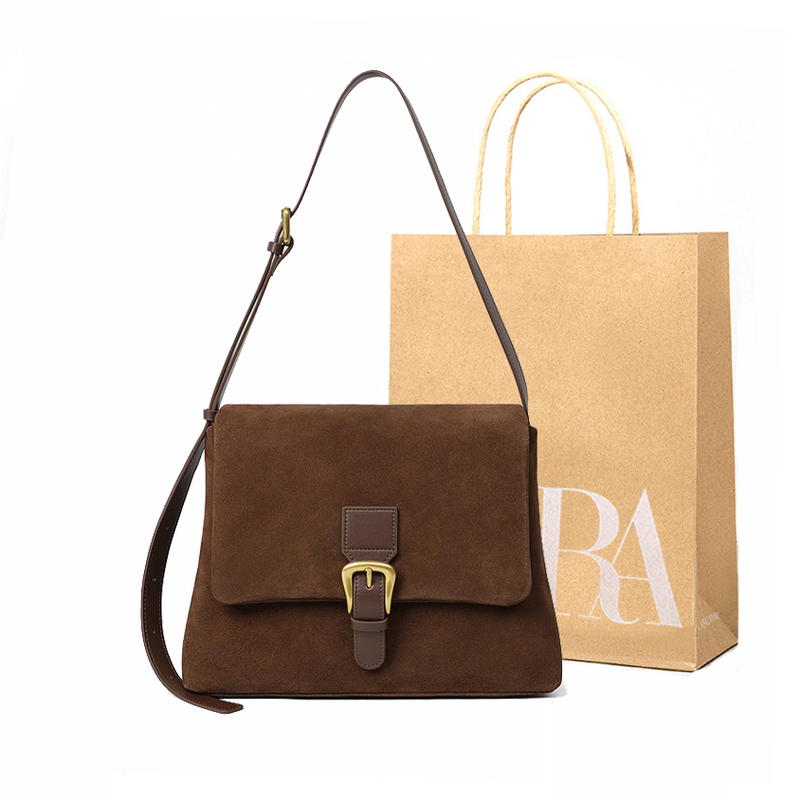 2026 New Style Frosted Suede Retro Tote Bag Women's Large Bag Fashionable Versatile Work Commute Shoulder Crossbody Bag