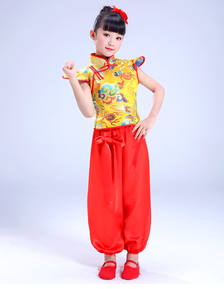 Trẻ em mở bài hát khiêu vũ lễ hội đỏ cho bé trai và bé gái Tiếng trống theo phong cách Trung Quốc kinh doanh quần áo trẻ em