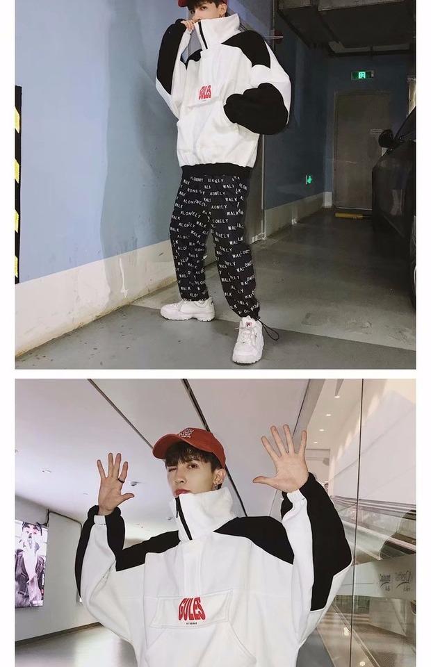 Mùa thu hip hop lỏng áo len nam sinh viên Hàn Quốc bf Harajuku cặp đôi xu hướng hoang dã cổ áo đứng thể thao áo khoác áo phông nam