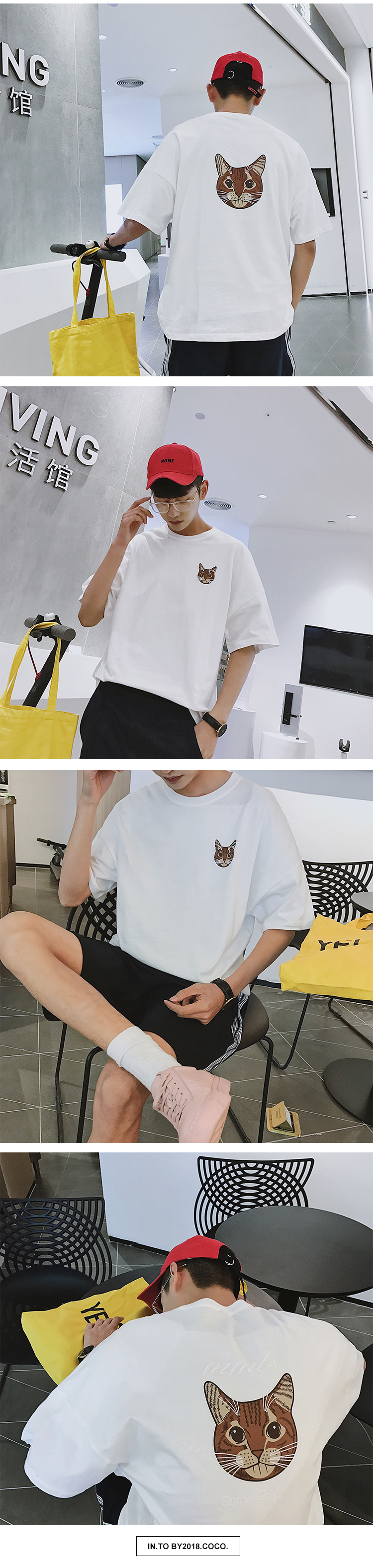 Ngắn tay t-shirt nam mùa hè vài lỏng 5 năm tay áo tay áo sinh viên hoang dã bf gió giản dị vòng cổ quần áo