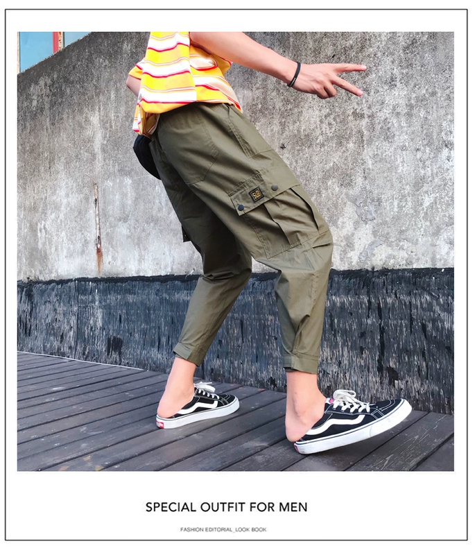 Mùa hè phần mỏng xu hướng lỏng hip hop yếm nam sinh viên Hàn Quốc Harlan chùm chân thường chín điểm feet quần