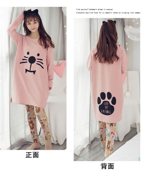 Bộ đồ ngủ nữ mùa xuân và mùa thu cotton dài tay phiên bản Hàn Quốc của các sinh viên mới trong phần dài mùa đông có thể được mặc bên ngoài phần mỏng phù hợp với dịch vụ gia đình đồ bộ nữ
