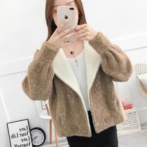 Autumn 2021 new Korean short loose cardigan womens imitation mink velvet coat knitwear short jacket sweater womens trend