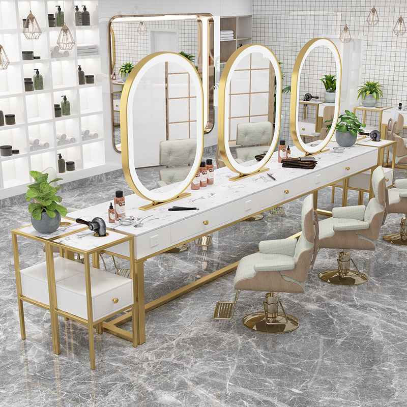 Net red hair salon hair salon mirror table barber shop mirror table double-sided mirror studio beauty makeup table