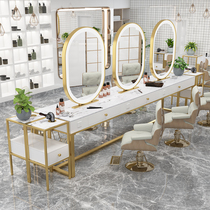 Net red hairdressing shop hair salon mirror table barber shop mirror desktop double mirror photo studio beauty makeup table