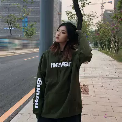 LKSTORE Nothingnever trend retro letter latitude and longitude hooded sweatshirt men's and women's loose hoodies