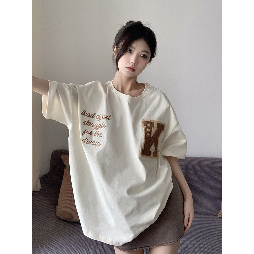 LK STORE LKOD2022 summer rugby towel embroidered love letter casual inner lap tee American short sleeves