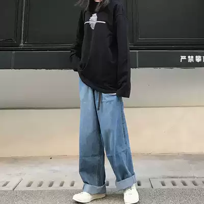 KTDA 2020 heavy wash tide brand straight belt trousers Men and women couples tide brand Japanese jeans trousers