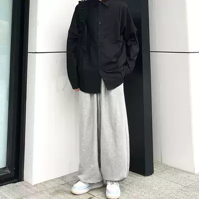 Sanjati Crane base loose long sleeve solid color black men and women loose couple shirt tooling