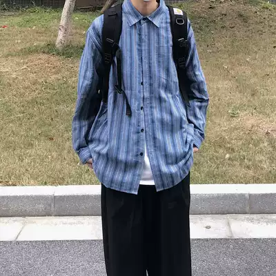 lkstore KTDA 19FW Japanese striped shirt blue men and women couples loose tide brand shirt national tide