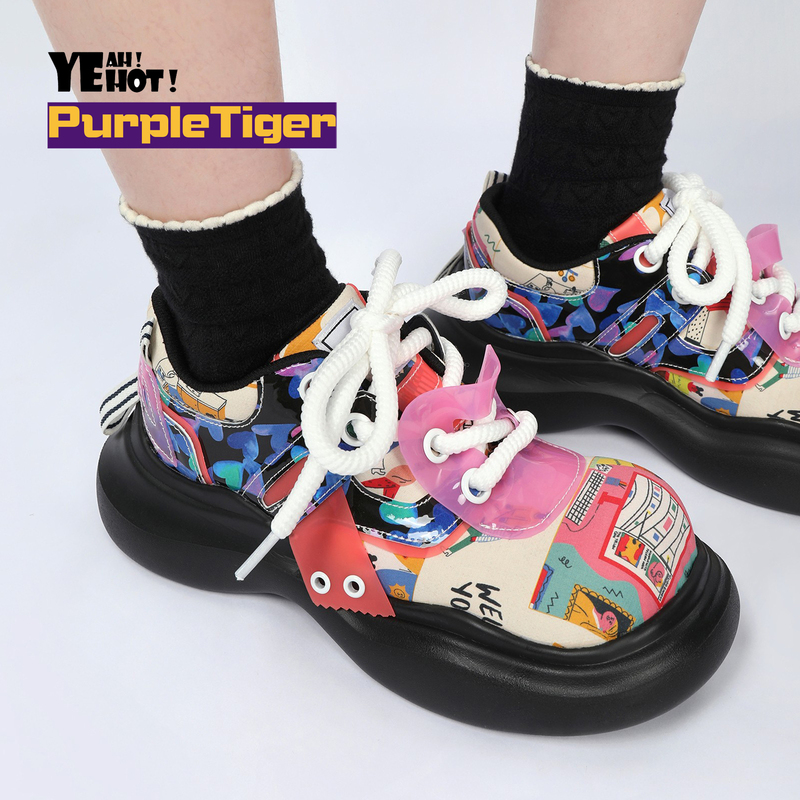 Purple Tiger2025 New Autum Product Original Design Sweet and Cool Cartoon Casual Thick-Soled Personalized Women's Shoes