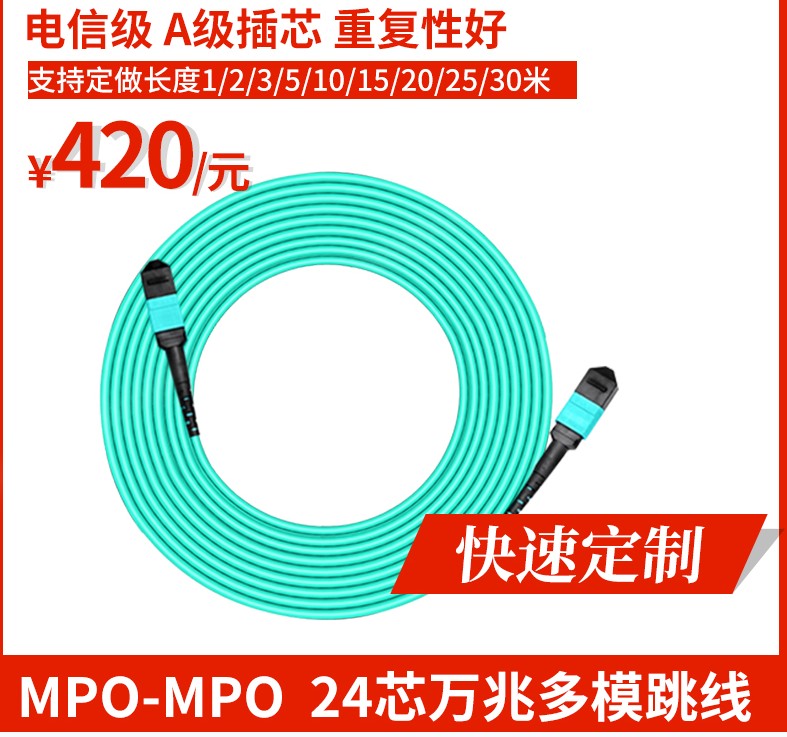 24-core 10 Gigabit multimode OM4 40G module suitable for 24-core MPO-24MPO 100G 3-meter cluster fiber jumper