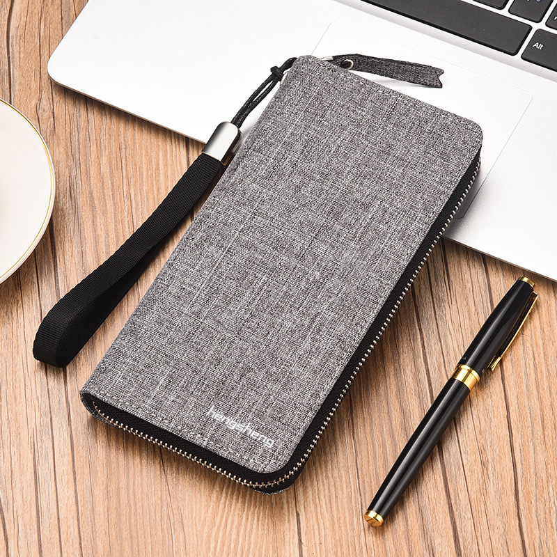 Canvas wallet men's long version zipper youth fashion clutch bag multi-card large-capacity handbag men's mobile phone bag tide brand