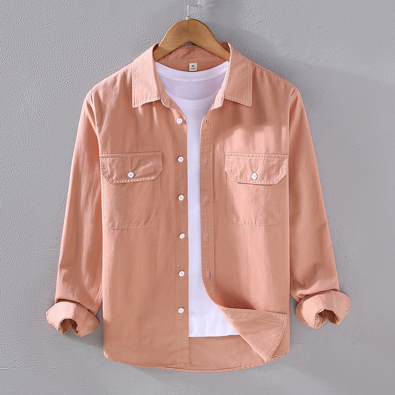 2305 Trendy American-Style Heavyweight Pure Cotton Shirt for Men, Spring and Autumn, Twill Texture, Long-Sleeve Shirt with Workwear Pockets 2305 Trendy American-Style Heavyweight Pure Cotton Shirt for Men, Spring and Autumn, Twill Texture, Long-Sleeve Shirt with Workwear Pockets