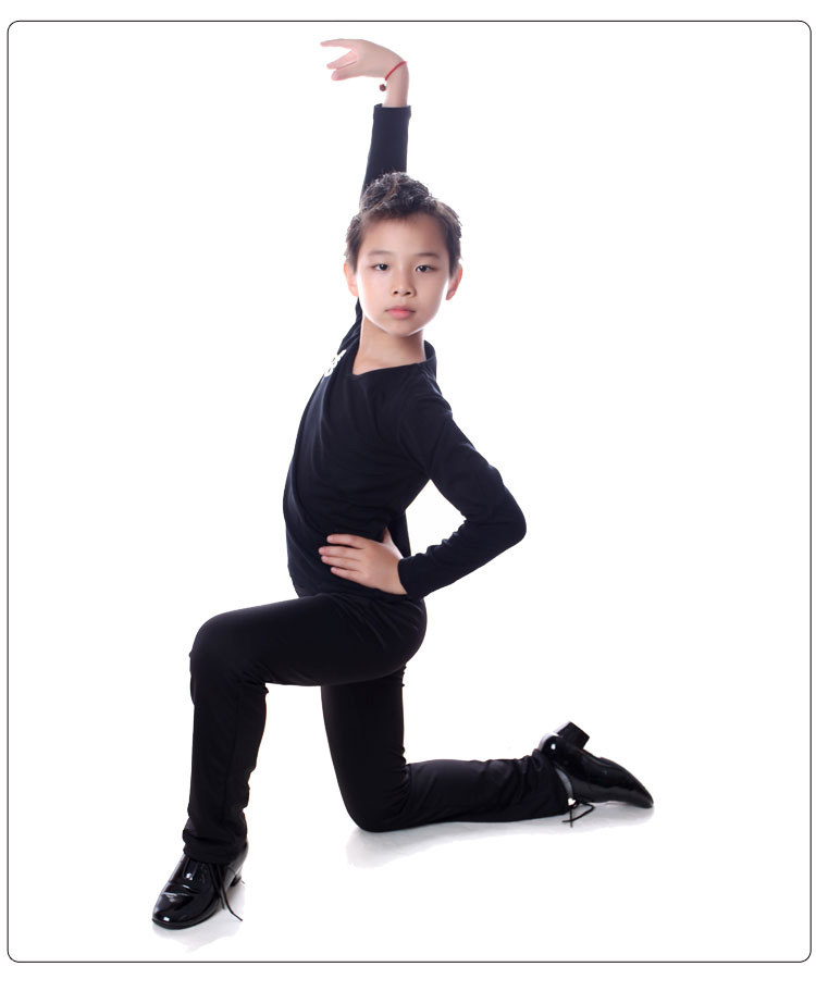 Boy Latin dance outfit new boy dance rehearsant for children black dance dress pants young children short sleeve suit