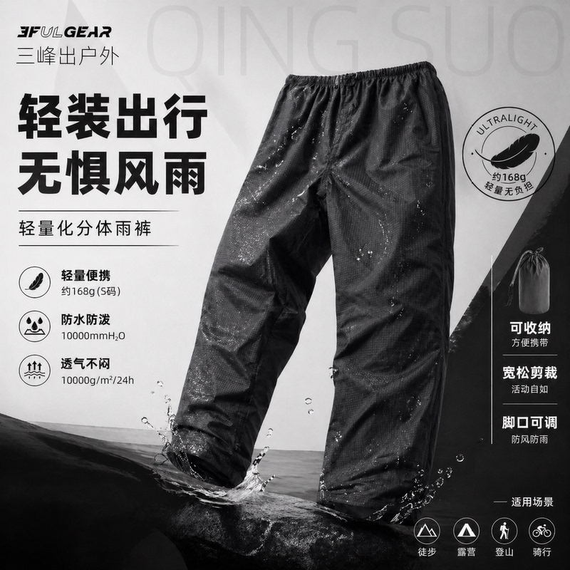 Sanfeng Outdoor Hiking Rain Pants for Men and Women, Specially Designed for Mountaineering, Camping and Cycling, Ultra-Light, Waterproof, Rainstorm-Proof and Breathable Sanfeng Outdoor Hiking Rain Pants for Men and Women, Specially Designed for Mountaineering, Camping and Cycling, Ultra-Light, Waterproof, Rainstorm-Proof and Breathable