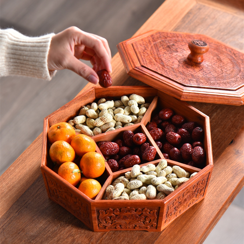 Burmese pear mahogany dried fruit plate solid wood Chinese-style living room commercial big fruit red sandalwood fish candy box decoration every year