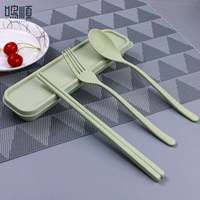 Зеленый [палочки для еды+вилка+ложка+коробка]