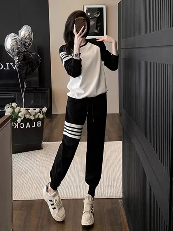 Pajamas for Women, Autumn and Winter 2025 New Style, Large Size Raglan Long-Sleeved Sports Loungewear Two-Piece Set That Can Be Worn Outside