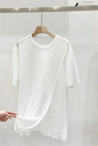 2022 Summer Korean version Bubble Short Sleeve Big Code White T-shirt TD Irregular Open Fork Beat Undershirt Lady T