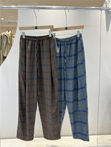 GUNU Valley slave Han version Drawing Rope Plaid Pants Woman 2022 New tightness waist display slim straight cylinder bf Harun pants