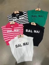 GUNUpolo collar letter striped ice silk knit cardiovert T-shirt vintage 100 hitch female hot girl short jacket tide t