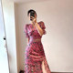 2022 French-style chiffon floral suit skirt women's strappy short top slit fishtail skirt two-piece set