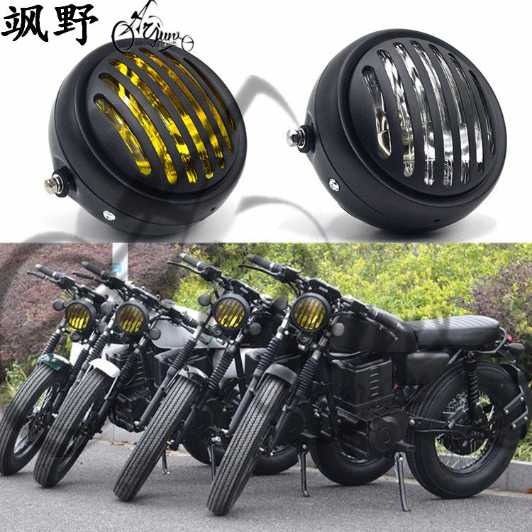 CG125 locomotive retrofit retro living room lamp GN125 retro headlights iron shell NEAR AND FAR GRID ROUND LIGHT
