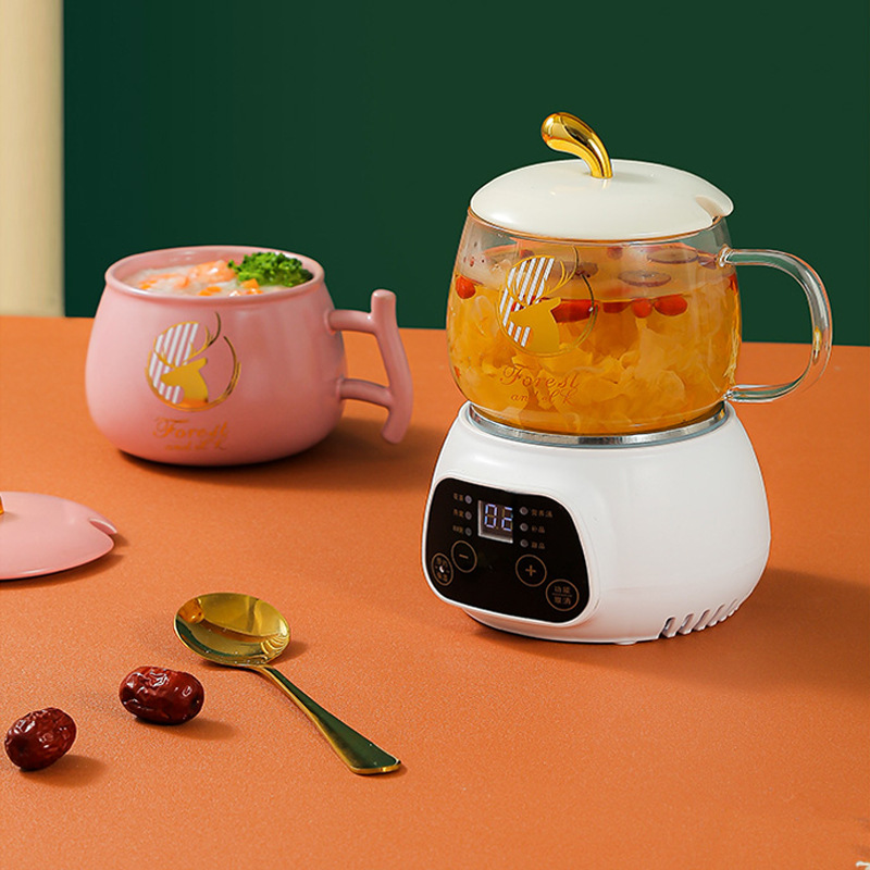 Multifunction smart electric hot cup Mini heating electric stew cup Home Dormitory Ceramic Cooking Porridge Flowers Tea Wellness Gift Pot