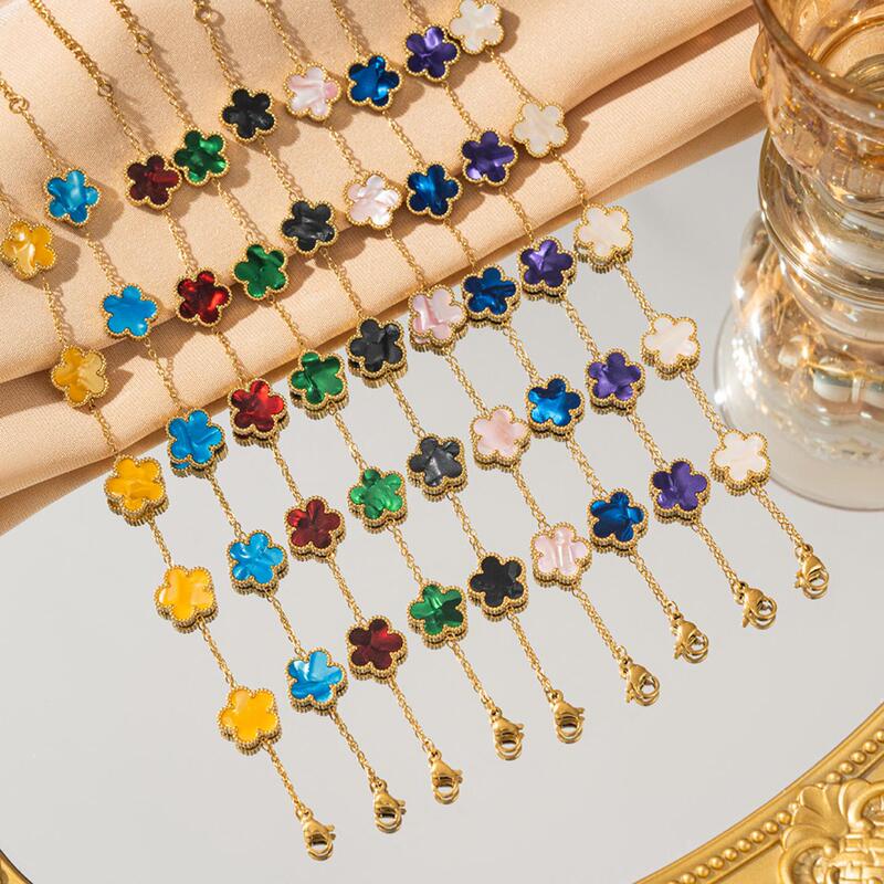 Titanium Steel Lucky Clover Five-Leaf Clover Bracelet Light Luxury Four-Leaf Clover Women's Niche Gradient Jewelry Simple Fashion Trend