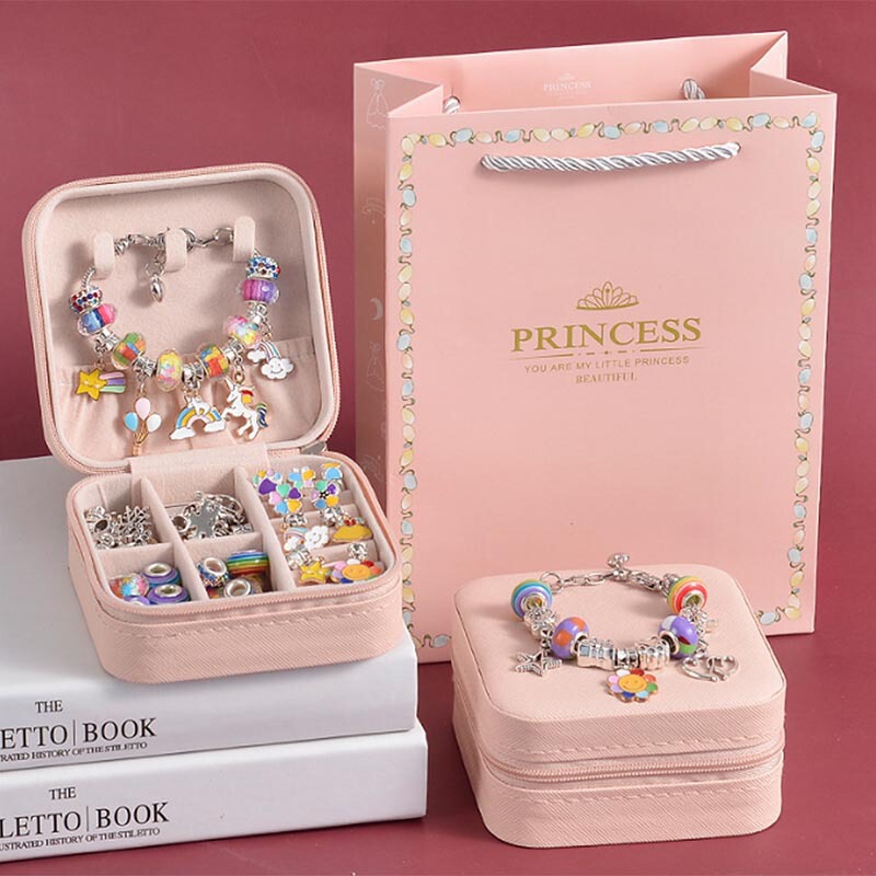 Amazon In-Stock Colorful Crystal Beaded Bracelet DIY Children's Jewelry Unicorn Gift Box Jewelry Set Gift