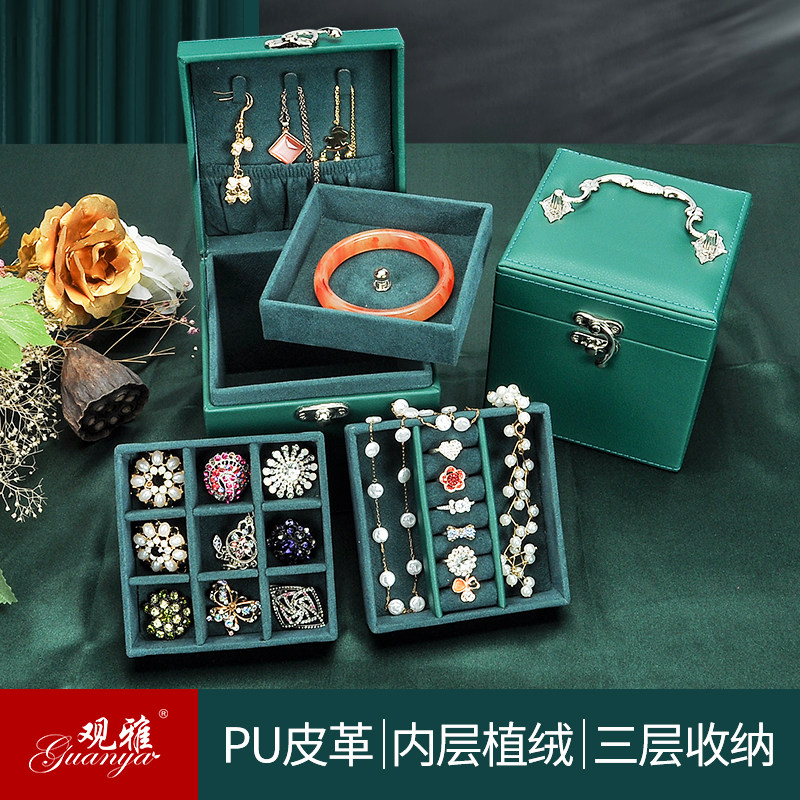 Leather Shoukery Box Princess European-style Wooden Retro Bracelet Necklace necklace with multilayer ornament Hand jewelry containing box