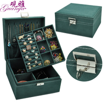 Anti-jewelry oxidation jewelry box wooden Korean princess European-style makeup box with lock earrings earrings storage box double layer