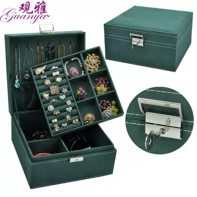 Anti-jewelry oxidation jewelry box wooden Korean princess European-style makeup box with lock ear needle earring storage box double layer