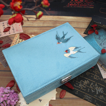 Yanyan Yufei Chinese embroidery flower jewelry box with lock Retro cultural jewelry Princess storage box gift