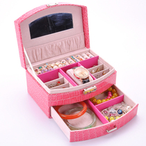 Leather jewelry box Princess European-style wooden lock Korean jewelry earrings box double-layer hand jewelry storage jewelry box