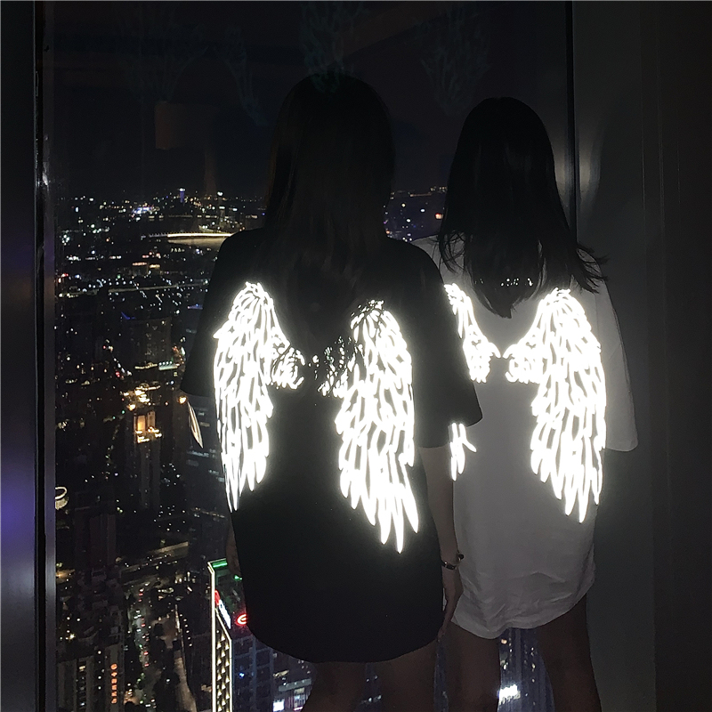 ins Couple's Wings Reflective T-Shirt Loose Hong Kong Style Short Sleeve Unisex Trendy Brand Student Super Popular Cec Luminous Half Sleeve ins Couple's Wings Reflective T-Shirt Loose Hong Kong Style Short Sleeve Unisex Trendy Brand Student Super Popular Cec Luminous Half Sleeve