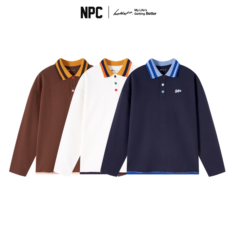 Npc Trendy Brand Color-Blocked Woven Lapel Long-Sleeve T-Shirt Couple American Style Trendy Polo Shirt Men's Autumn Np69Tl11 Npc Trendy Brand Color-Blocked Woven Lapel Long-Sleeve T-Shirt Couple American Style Trendy Polo Shirt Men's Autumn Np69Tl11