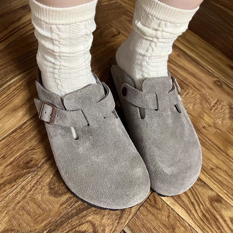 Dark Gray Suede Birkenstock Shoes for Men and Women, Thick-Soled Closed-Toe Slippers, Slip-On Casual Shoes for Outdoor Wear Dark Gray Suede Birkenstock Shoes for Men and Women, Thick-Soled Closed-Toe Slippers, Slip-On Casual Shoes for Outdoor Wear