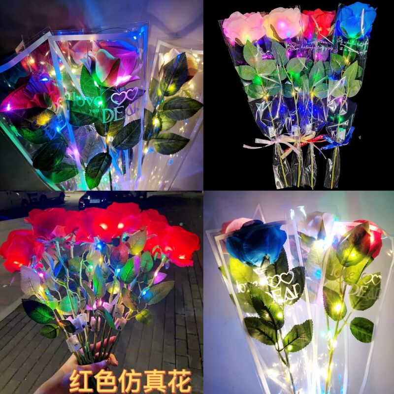 New Luminous Simulated Roses Chinese Valentine's Day Mother's Day Teacher's Day Bouquet with Light Night Market 520 Gift