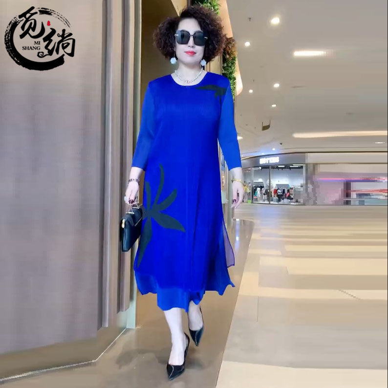 Miyi's New Summer Style Retro Classy Rich Lady's Fashion Printed Large Size Loose Slimming Look Elegant Age-Reducing Dress