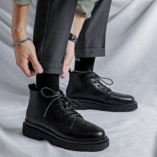 Martens, черные осенние челси в английском стиле, из натуральной кожи